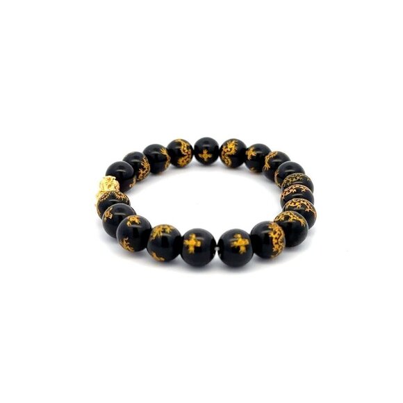 18K Gold Dragon Pixiu Piyao Lucky Charm Bracelet Gemstones Black Agate Dragon 7. - Picture 3 of 4